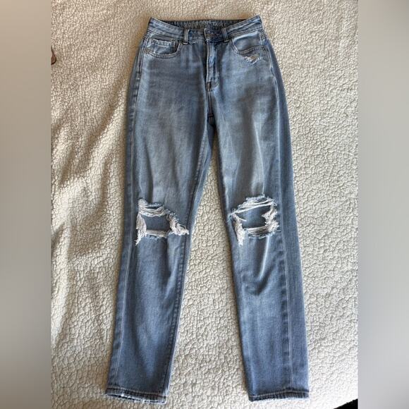 American Eagle Distressed Blue Mom Jeans - Picture 1 of 5